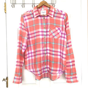 American Eagle Button Down Top Plaid Pastel Medium